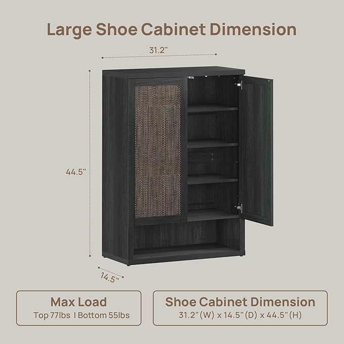 SICOTAS Rattan Shoe Storage Cabinet - Modular Shoe Cabinets with Door Tall Large Shoe Cabinet Storage for Entryway - 31.2" Wide Modular Cabinet for Hallway, Living Room