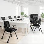 8 Pack Stackable Conference Room Chairs with Paddle Folding Office Chair Foldable Desk Chair Mesh Back and Arms for Conference Meeting Guest Reception Home Office Training Room Chair Black