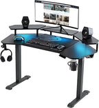 EUREKA ERGONOMIC Aero 55 Inch W Shaped Electric Standing Desk, Height Adjustable Computer Gaming Desk with LED Monitor Shelf, Mouse Pad, Headphone Hook, Cup Holder, Carbon Black