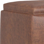 SIMPLIHOME Natasha 18 inch Wide Contemporary Square Mid Century Storage Ottoman with Tray in Distressed Saddle Brown Vegan Faux Leather, Assembled, For the Living Room, Entryway and Family Room
