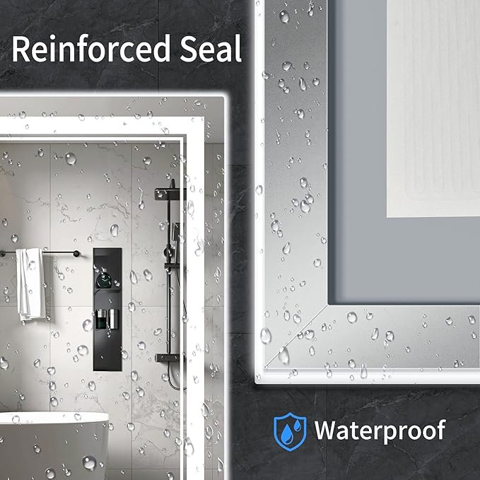 48"x36" LED Bathroom Mirror with Anti-Fog, Stepless Dimmable Lights, 3 Color Modes, Shatter-Proof Tempered Glass, Memory Function & Waterproof Design