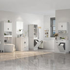 Bathroom Over The Toilet Storage Cabinet,Farmhouse Over The Toilet Storage with 2 Wave-Pattern Doors and Open Storage Shelf,Space Saver Behind Toilet Bathroom Organizer for Restroom/Laundry
