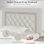 BarnFurin Twin Bed Frame with Diamond Tufted Headboard, Faux Leather Upholstered Bed with Wooden Slats Support, No Box Spring Needed, Mattress Foundation, Easy Assembly, Cream