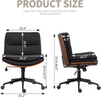 Armless Modern Walnut Office Desk Chair with Wheels, Adjustable Wide Swivel Task Chair, Ergonomic Cross Legged Fabric Chair for Conference Room, Home Office (Black)
