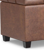 SIMPLIHOME Sienna 33 inch Wide Transitional Rectangle Storage Ottoman Bench in Distressed Saddle Brown Vegan Faux Leather, Assembled, for The Living Room, Entryway and Family Room