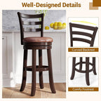 COSTWAY 30” Bar Height Stools Set of 4, Swivel l High-Top Chairs with Backrest & Faux Leather Padded Seat, Rubber Wood Barstools with Footrest for Kitchen, Dining Room, Pub (4,30'')