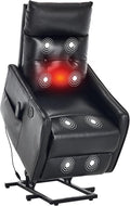PELUMY Manual Lift Recliner Chair with Massage and Heat for Elderly, Single Motor Electric Lift Chair, Heavy Duty Recliner with USB Charging & Side Pockets (Breathable Leather, Black)