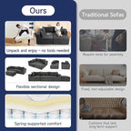 2025 New 108" Cloud Couch Sectional, Modular Sectional Sofa with L-Shaped Chaise, Deep Seat Sectional Modular Couch for Living Room, No Assembly Required (Gray, Chaise Ottoman)