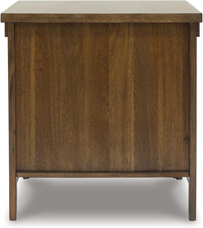 Signature Design by Ashley Moriville Rustic Farmhouse Rectangular End Table with Dual Cabinet Doors, Antique Bronze-Tone Hardware, Wood, 25" High, Brown