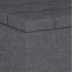 SIMPLIHOME Harrison 34 inch Wide Transitional Rectangle Small Coffee Table Storage Ottoman in Slate Grey Linen Look Fabric, Assembled, for the Living Room and Bedroom