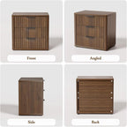 Night Stand with 3 Drawers, 23" Wide Modern Bedside Table with Large Storage, Fluted Bed Side End Table with Metal Handle, Tall Nightstand for Bedroom, Living Room, Office, Walnut, Set of 2