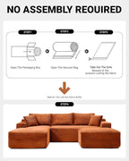 108" Cloud Sectional Couch,Modern Modular Sectional Sofa with Deep Seat,Corduroy Boneless Couches with L-Shape Chaise for Living Room,No Assembly Required (Orange, Left Facing Chaise + Ottoman)