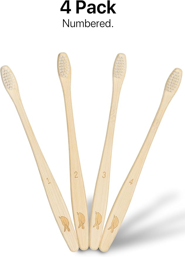Sea Turtle Plant-Based Bristles, Compact Bamboo Toothbrushes, Soft Natural Toothbrush for Adults (4 Pack)