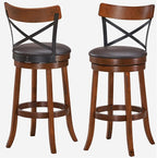 COSTWAY Bar Stool Set of 4, 360-Degree Swivel Solid Wood Stools with Soft Cushion & Backrest, 29.5” Height Kitchen Counter Bar Stools for Kitchen Island, Pub, and Restaurant (4, 29in)