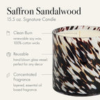LAFCO New York Signature Fall Candle, Saffron Sandalwood - 15.5 oz - 90-Hour Burn Time - Reusable, Hand Blown Glass Vessel - Made in The USA