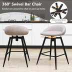 COSTWAY Bar Stools Set of 4, 25" Upholstered Counter Height 360° Swivel Bar Stools w/Backrest & Footrest, Heavy-Duty Metal Frame Armless Breakfast Chairs for Kitchen, Living Room (Set of 4,Grey)