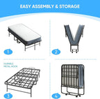 Mjkone Folding Bed with Mattress, 5 Inch Rollaway Bed for Adults, Fold Up Beds with Lockable Wheels, Sturdy Metal Fold Away Frame for Bedroom/Guest, Space Saving（75" x 31"）