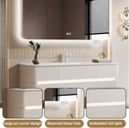 32IN Bathroom Vanity - Bathroom Vanity with Sink with Intelligent Induction Light | Wall-Mounted Bathroom Vanity with Intelligent LED Mirror Cabinet & 6 Drawers, Cream Color