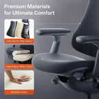 LiberNovo Dynamic Ergonomic Office Chair - Comfy Adjustable Desk Chair with Adaptive Lumbar Support, 160° Recline & Built-in Spine Stretch for Back Comfort, Home Office Long Hours Use, Black+48cm