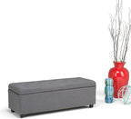 SIMPLIHOME Hamilton 48 inch Wide Transitional Rectangle Storage Ottoman in Slate Grey Linen Look Fabric, Assembled, For the Living Room, Entryway and Family Room