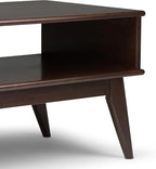 SIMPLIHOME Draper SOLID HARDWOOD 48 inch Wide Rectangle Mid Century Modern Coffee Table in Medium Auburn Brown for the Living Room and Family Room