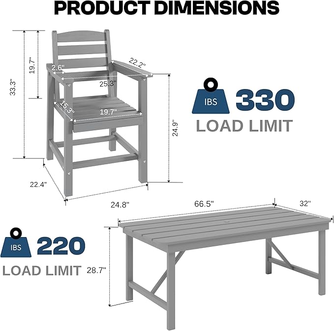 7 Piece Patio Dining Set with 11ft Patio Umbrella (Royal Blue), 7 Gray Outdoor HDPE Dining Set with 6 Chairs + 1 Large Table, for Market, Pool, Garden, Backyard, Deck