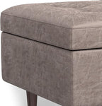 SIMPLIHOME Shay 34 inch Wide Mid Century Modern Small Rectangle Coffee Table Storage Ottoman in Distressed Grey Taupe Vegan Faux Leather, Assembled, for The Living Room and Entryway