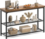 47" Console Table with Storage, 3-Tier Narrow Entryway Table, Sofa Table with Mesh Shelves, Console Tables for Living Room, Bedroom, Hallway, Entryway, Foyer, Rustic Brown