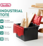 Sterilite 12-Pack 12 Gallon Hinged Lid Industrial Tote, Heavy-Duty Plastic Organizer - Stackable Multipurpose Home Storage Bins with Contoured Handles for Garage, Basement or Attic Organization