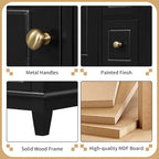 24 Inch Bathroom Vanity with Sink, Freestanding Bathroom Sink Cabinet with 3 Drawers and Storage Door Rack Organizer, Solid Wood Legs, Black