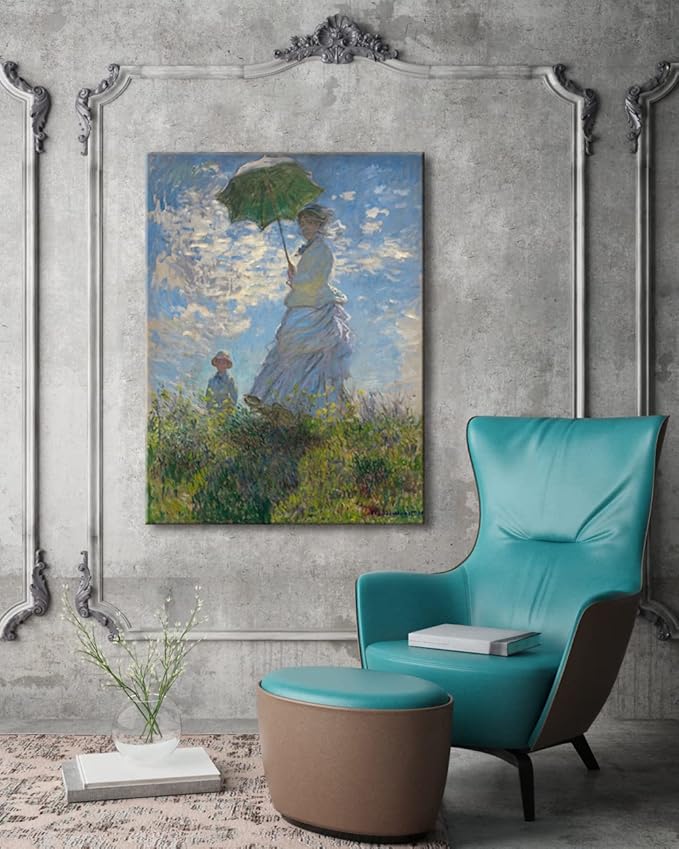 Wieco Art Woman with a Parasol Madame Monet and Her Son of Claude Monet Large Canvas Prints Wall Art Classic Oil Paintings Gallery Wrapped People Pictures Artwork for Bedroom Home Decor