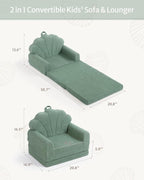 Blissful Diary Kids Couch, 2-in-1 Soft Toddler Couch Fold Out, Toddler Chair Comfy, Convertible Sofa to Lounger, Kids Furniture for Playroom, Gift for Birthday, Children's Day, Green Shell