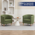 Accent Barrel Chairs Set of 2, Modern Comfy Living Room Chairs with Armrest Small Reading Chair with Cozy Soft Padded for Bedroom Reception Room Cafe, Green