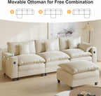 Cloud Couch, Modular Sectional Sofa with Ottoman, Charging Station, Throw Pillows, Cup Holders, Modern Convertible L Shaped Couches for Living Room, Bedroom (White, 116"- L Shape)