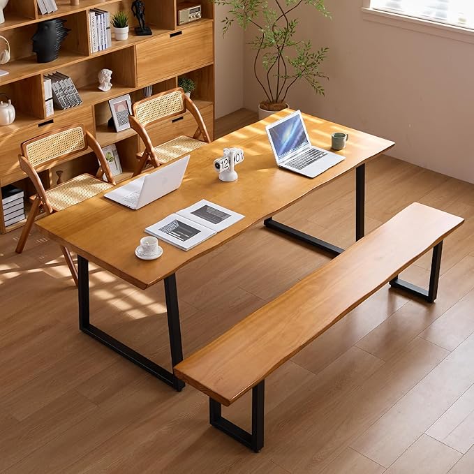 Modern Solid Wood Executive Desk – Spacious and Minimalist Home Office Workstation Perfect for Writing and Professional Use (Light Brown, 55.12)