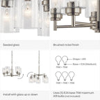 Kichler Winslow 19.75" Chandelier in Brushed Nickel, 5-Light Chandelier for Dining Room, Living Room, or Bedroom, Clear Seeded Glass, (19.75" W x 16" H), 44030NI