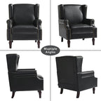 Lumibee Accent Chair, Faux Leather High Back Armchair or Living Room, Comfy Upholstered Single Sofa Reading Chair with Solid Wood Legs for Office, Bedroom, Waiting Room-Black