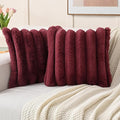 FUTEI Christmas Burgundy Decorative Throw Pillow Covers 18x18 Inch Set of 2, Square Soft Faux Rabbit Fur Thick Striped Cushion Cover,Winter Home Decor for Couch Bed Living Room