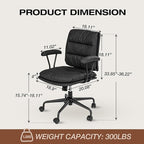 Black PU Leather Office Chair with Wheels, Adjustable Swivel Chair for Home and Office, Lumbar Support, Removable Armrests, Small Spaces
