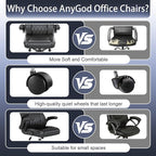 AnyGod Executive Leather Office Chair, Ergonomic Mid-Back Desk Chairs Comfy for Home Office with Flip-up Armrests, Lumbar Support, Adjustable Height and Swivel Rolling Wheels