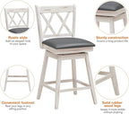 COSTWAY Bar Stool Set of 4, 360 ° Swivel Counter Height 25inch Bar Stool with Foot Rest Upholstered Cushion & Ergonomic Backrest, Sturdy Frame, for Pub, Kitchen Islands (4, Antique White + Grey)