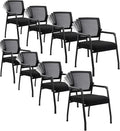 8PK Office Guest Chairs No Wheels | Ergonomic Lumbar Support and Thicked Seats Cushion, Desk Chair with Adjustable Mesh Back for Waiting Room School Church Reception，Black