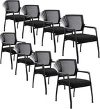 8PK Office Guest Chairs No Wheels | Ergonomic Lumbar Support and Thicked Seats Cushion, Desk Chair with Adjustable Mesh Back for Waiting Room School Church Reception，Black