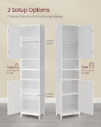 VASAGLE Tall Storage Cabinet with Lights, Slim Freestanding Cabinet with Adjustable Shelves, for Small Spaces, Bathroom, Living Room, Modern, 15.7 Inches Wide, Cloud White UBBC766W02