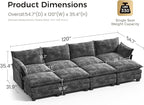 KKL 120" Huge Modular Sectional Sofa Bed, 8 Seater Convertible J/L/U-Shaped Sleeper Cloud Couch with Ottoman, Chenille Sectional Couches for Living Room, Apartment, Grey
