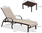 PURPLE LEAF Outdoor Chaise Lounge Chair Set of 3 Patio Pool Lounger Aluminum Chairs with Side Table Adjustable Tanning Recliner for Outside Yard Deck Lawn Garden Beach Khaki
