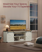 VASAGLE TV Stand for TVs up to 75 Inches, Farmhouse Entertainment Center with Sliding Barn Doors, TV Console Table for Living Room, Rustic White and Honey Brown ULTV325W73
