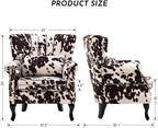 Accent Reading Arm Chairs Set of 2 for Living Room Bedroom, Midcentury Modern Comfy Corner Sofa Chair, Wingback Waiting Room Club Chair with Button Tufted Back &Lumbar Pillow, Fabric Cow