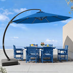 7 Piece Patio Dining Set with 11ft Patio Umbrella (Royal Blue), 7 Navy Outdoor HDPE Dining Set with 6 Chairs + 1 Large Table, for Market, Pool, Garden, Backyard, Deck
