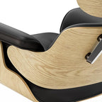 Top Black Grain Leather, Mid Century Chaise Lounge Chair and Ottoman, Modern Chair Classic Design, Ash Wood, Heavy Duty Base Support for Living Room Office